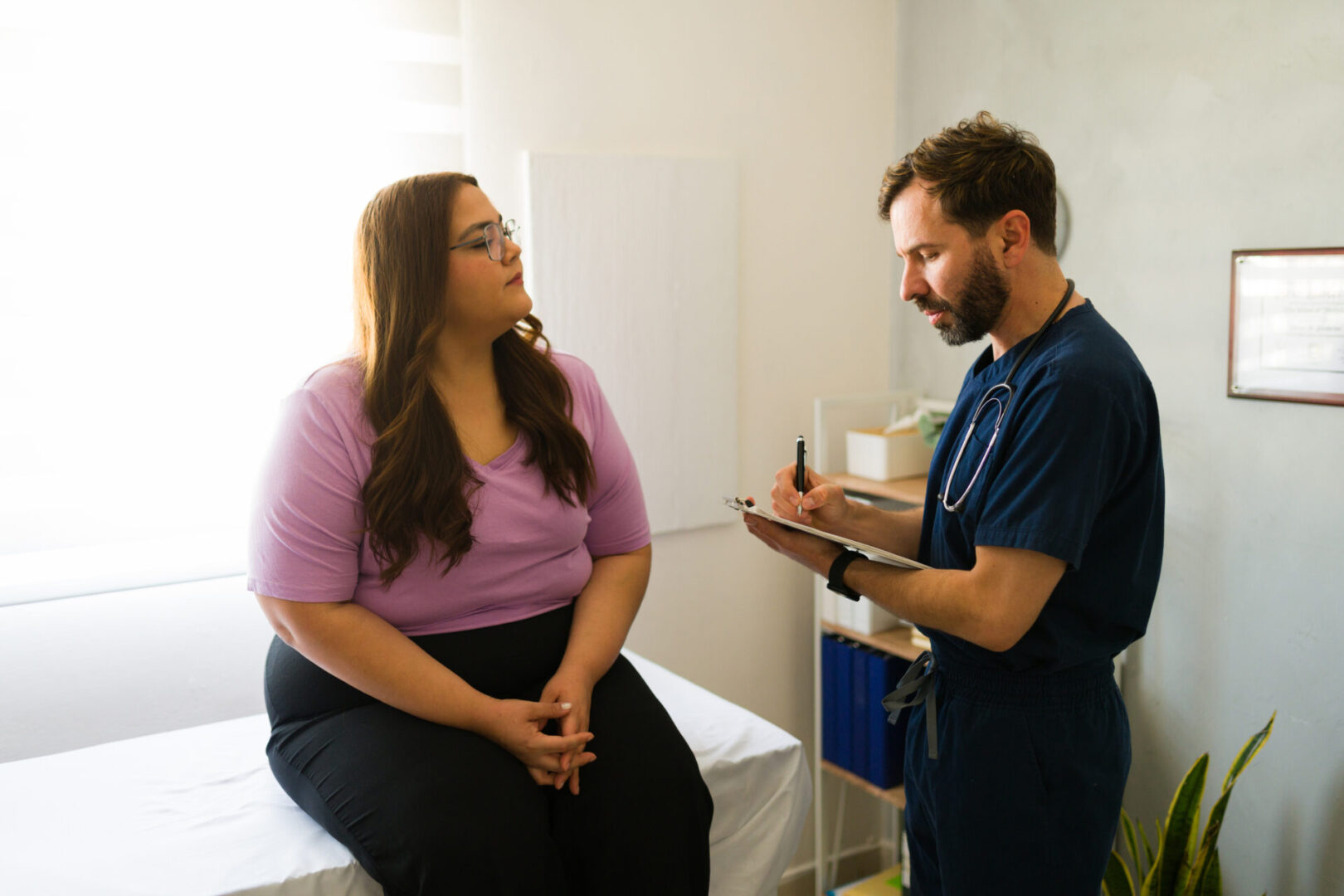 Patient receiving medical consultation