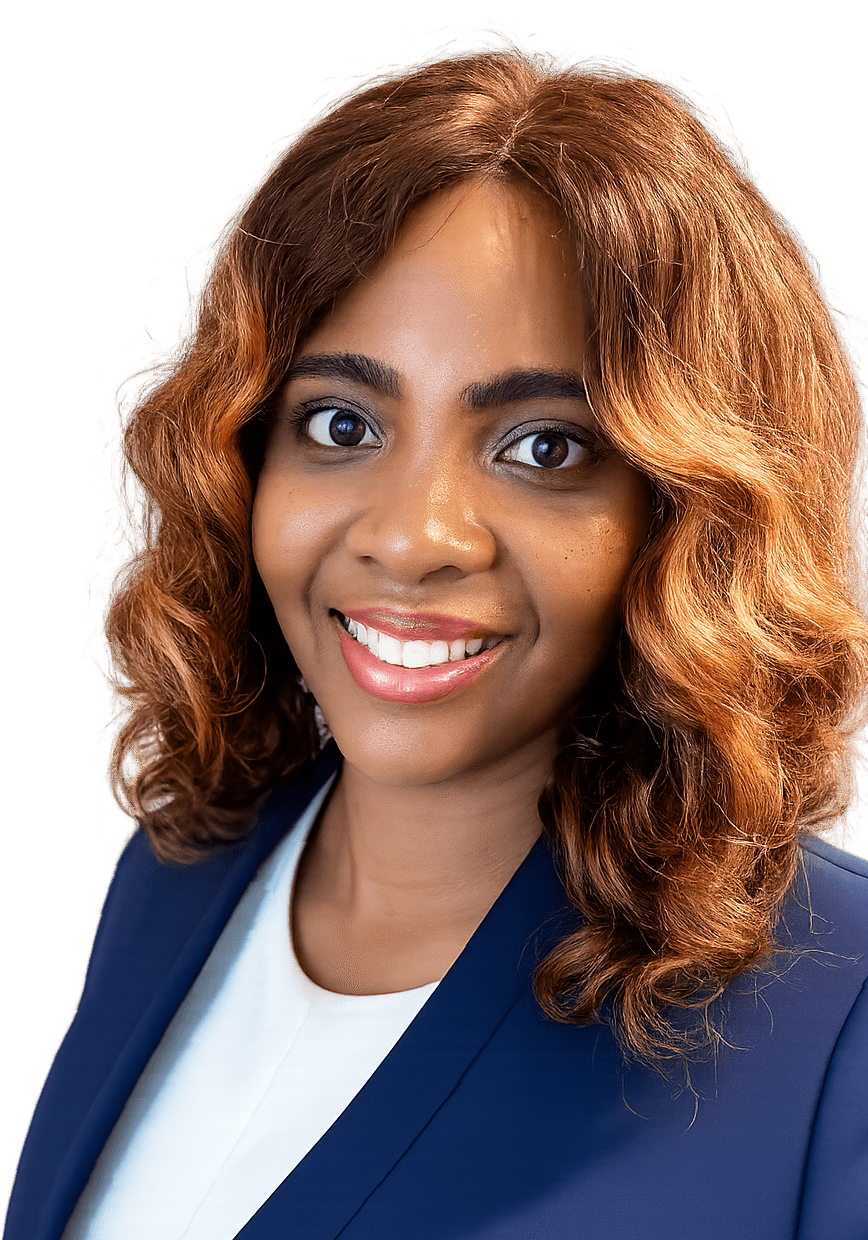 Smiling professional woman headshot with curly hair